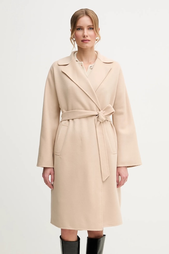 Weekend Max Mara płaszcz wełniany bez kaptura beżowy 2515011011600