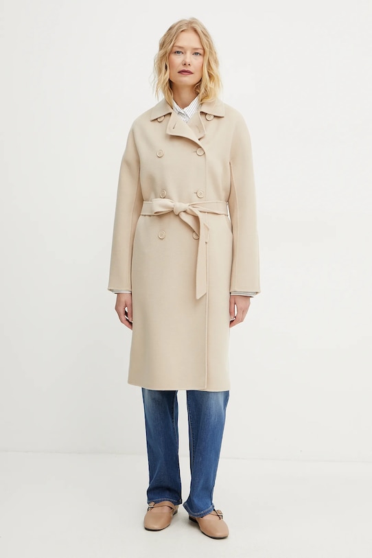 Шерстяное пальто Weekend Max Mara слегка утеплённая модель бежевый 2515011021600