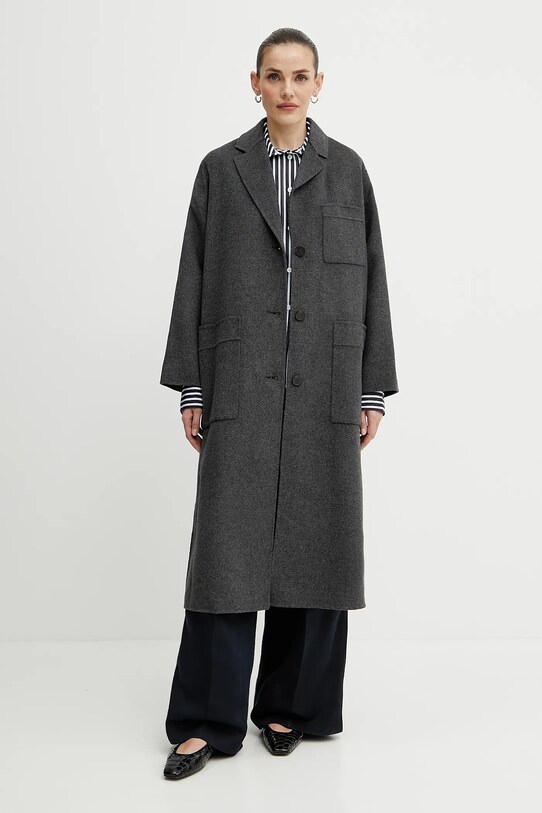 Vlnený kabát Weekend Max Mara bez kapucne sivá 2515011031600