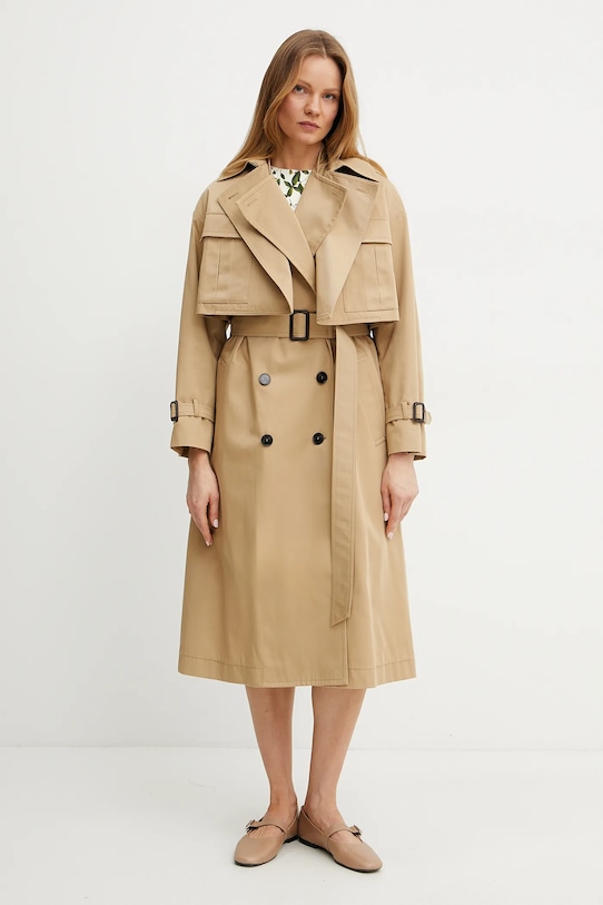 Bavlnený kabát Weekend Max Mara dvojradové hnedá 2515071011600