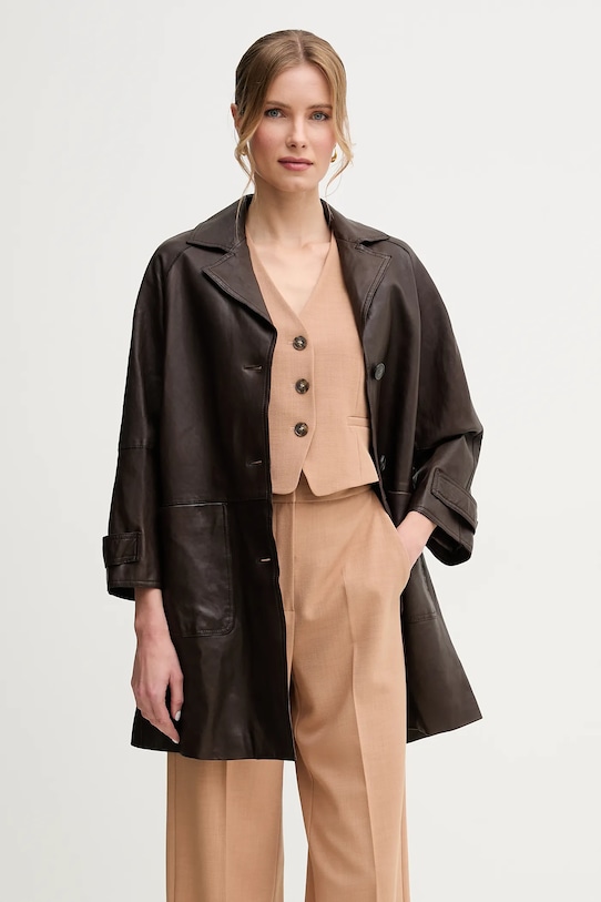 Weekend Max Mara płaszcz skórzany nieocieplane brązowy 2515471011600