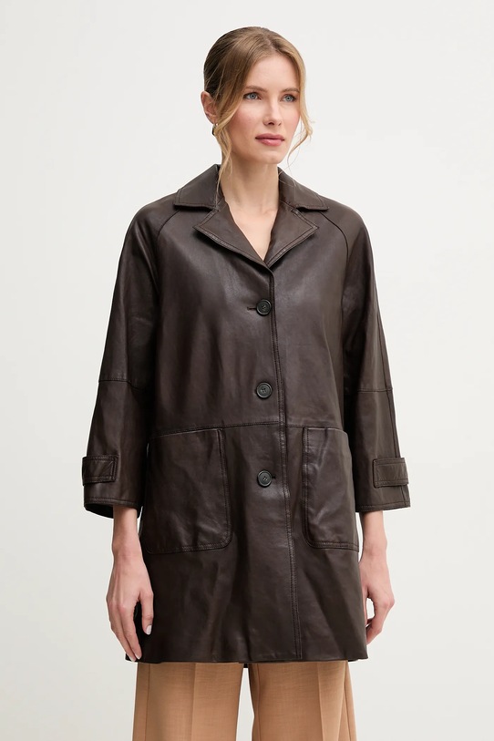 Weekend Max Mara płaszcz skórzany brązowy 2515471011600