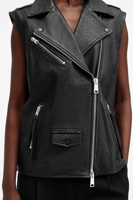Kožená vesta AllSaints BILLIE čierna W064LB
