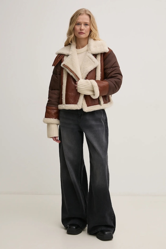 BA&SH geaca de piele EXPLORA 1E25EXPL maro SS25