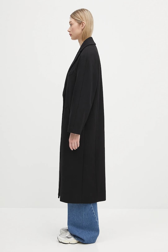 A.P.C. palton de lână Manteau Flora WOAJS.F01541 negru SS25