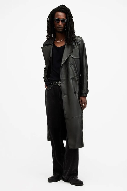 Kožený kabát AllSaints NEO dvojradové čierna M005LB