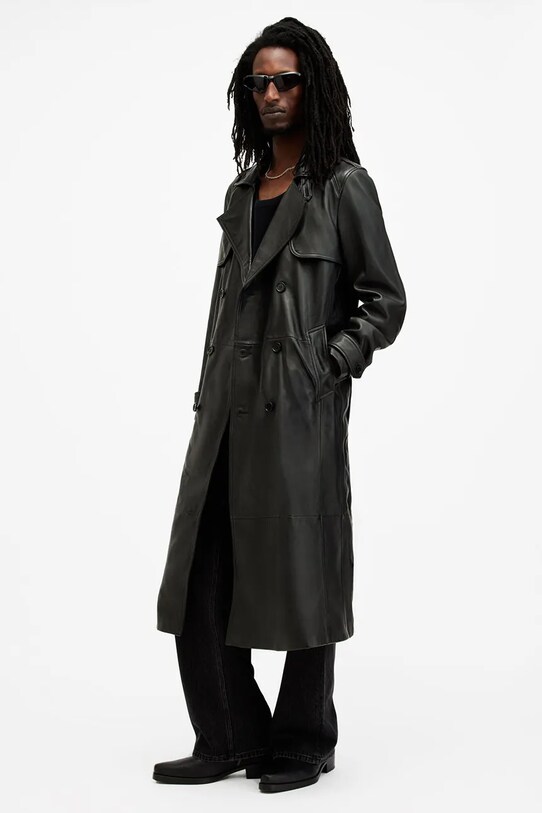 Kožený kabát AllSaints NEO M005LB čierna