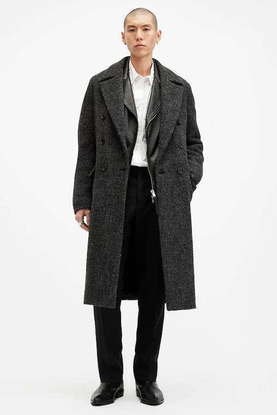 AllSaints płaszcz wełniany ADLER wełna szary M068OB