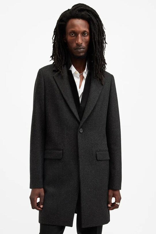 AllSaints płaszcz z domieszką wełny WIXX M064OB czarny SS25