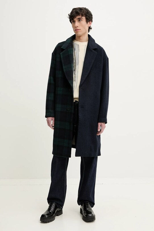 Desigual płaszcz wełniany YUKON 25SMEW04 granatowy SS25