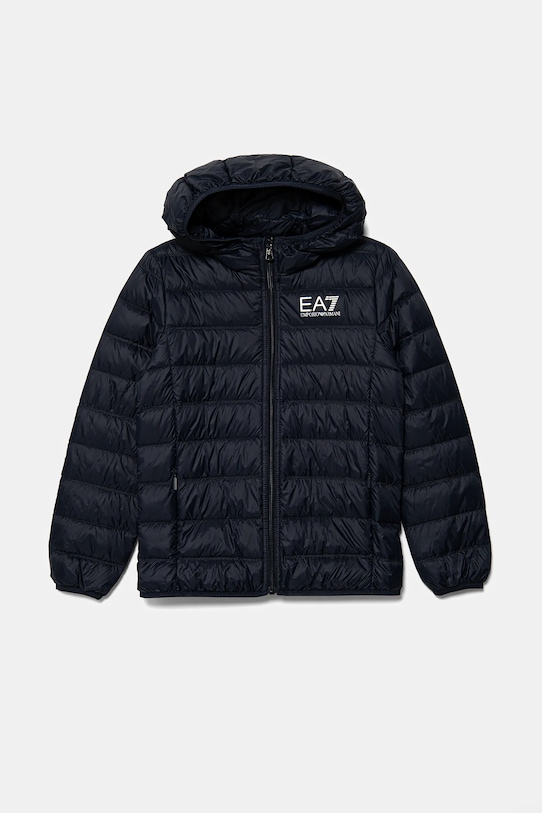 Дитяча пухова куртка EA7 Emporio Armani з капюшоном темно-синій 7B000035.AF12477