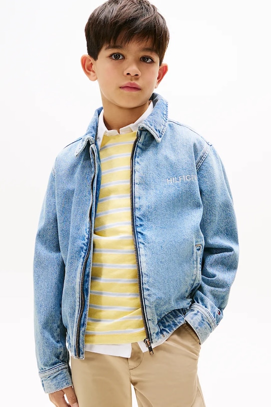 Tommy Hilfiger kurtka jeansowa dziecięca bez kaptura niebieski KB0KB09578.PPYA