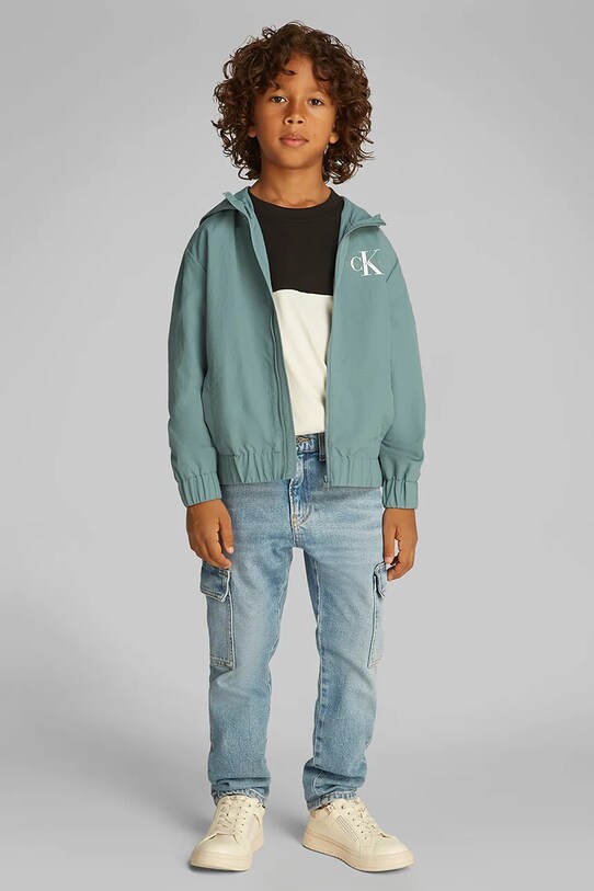 Детская куртка Calvin Klein Jeans с капюшоном бирюзовый IB0IB02500.128.176.PPYA