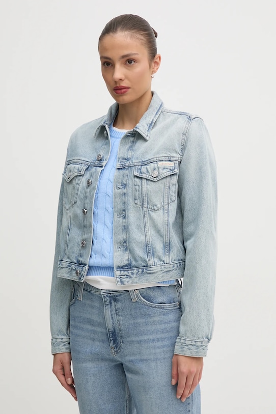 Calvin Klein Jeans kurtka jeansowa bez kaptura niebieski J20J224544