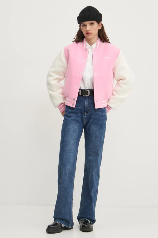 Tommy Jeans jachetă bomber din amestec de lână DW0DW19320 roz SS25