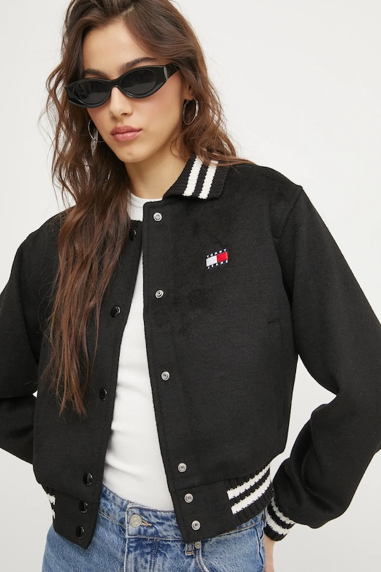 Tommy Jeans geaca din amestec de lana negru DW0DW20165