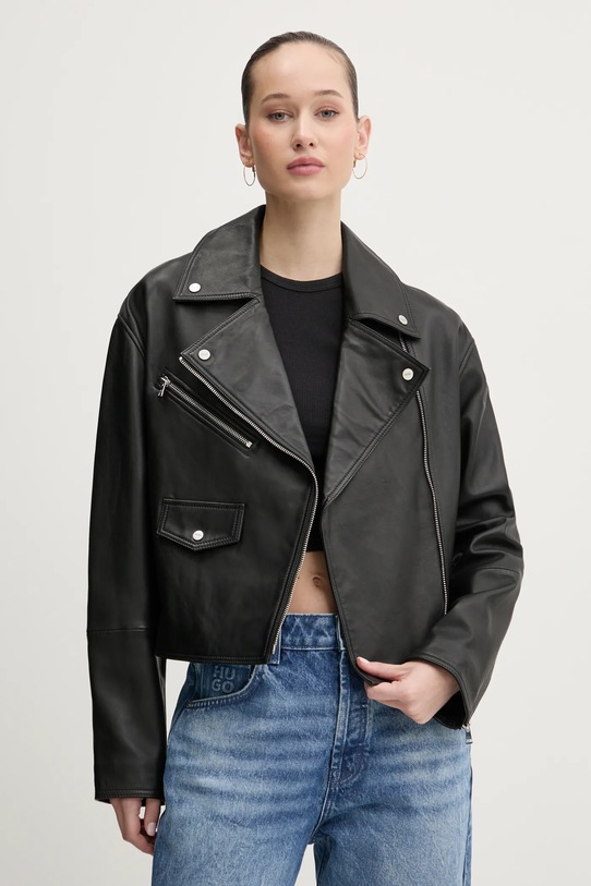 Шкіряна куртка HUGO лицьова шкіра чорний 50533803