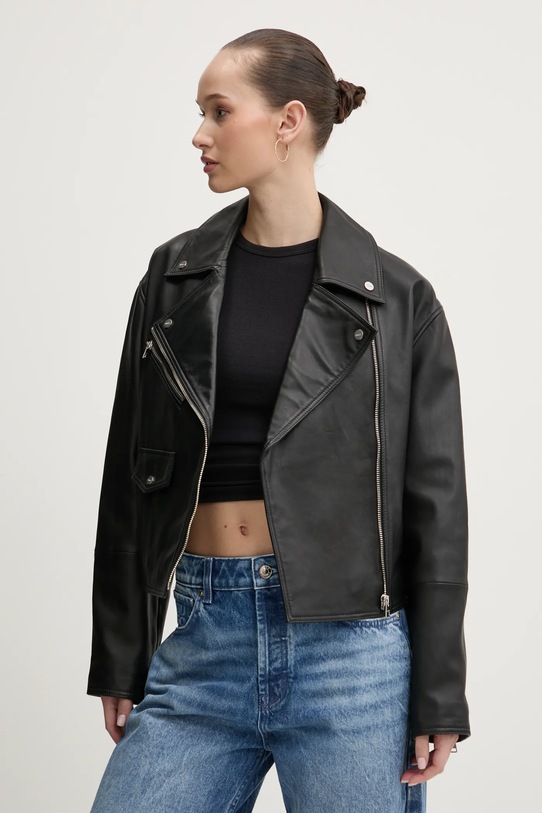 Шкіряна куртка HUGO чорний 50533803