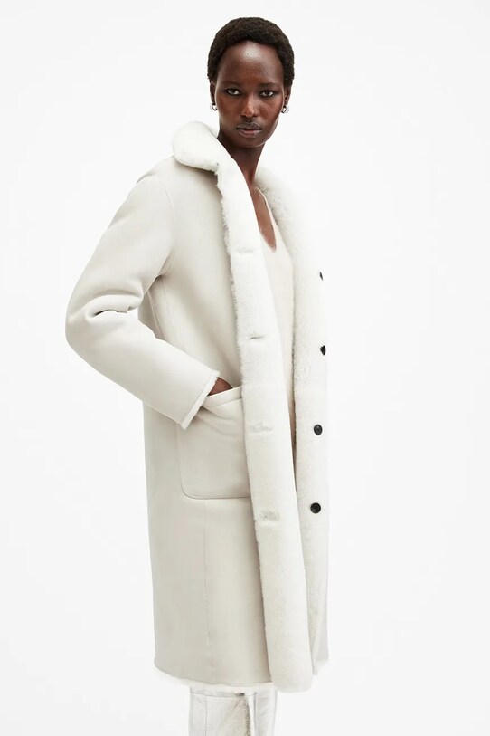 AllSaints palton cu doua fete SERRA cu captuseala alb W119LB