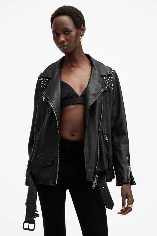 AllSaints geaca de piele BILLIE EMB W137LB negru