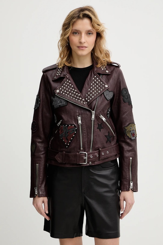 Δερμάτινo jacket AllSaints COLLEGE λείο δέρμα μπορντό W138LB