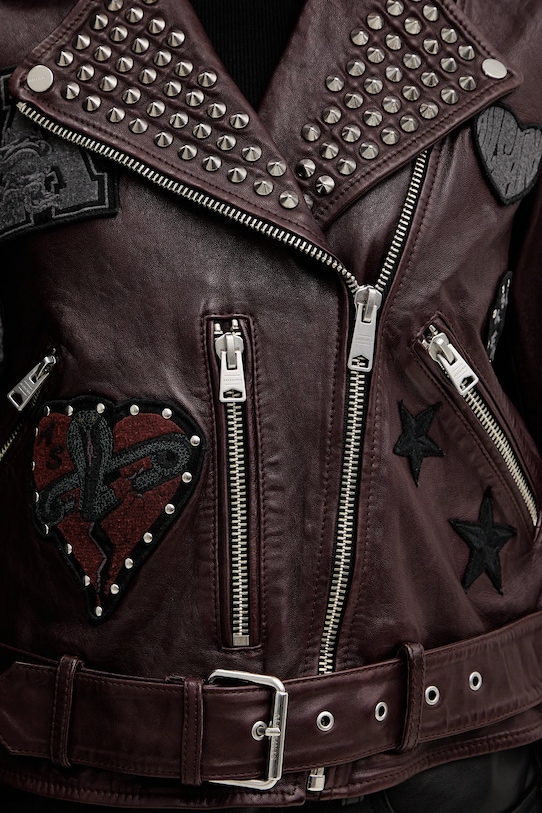 Usnjena biker jakna AllSaints COLLEGE W138LB bordo