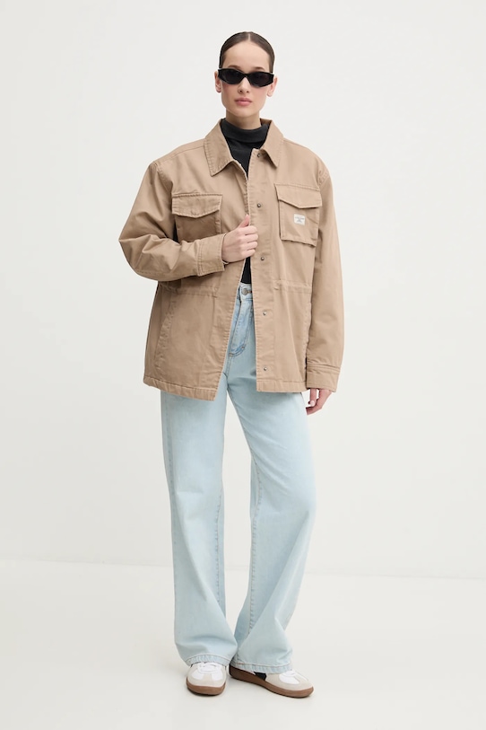 Guess Jeans jachetă de bumbac W5RL40.WGYN1 bej SS25