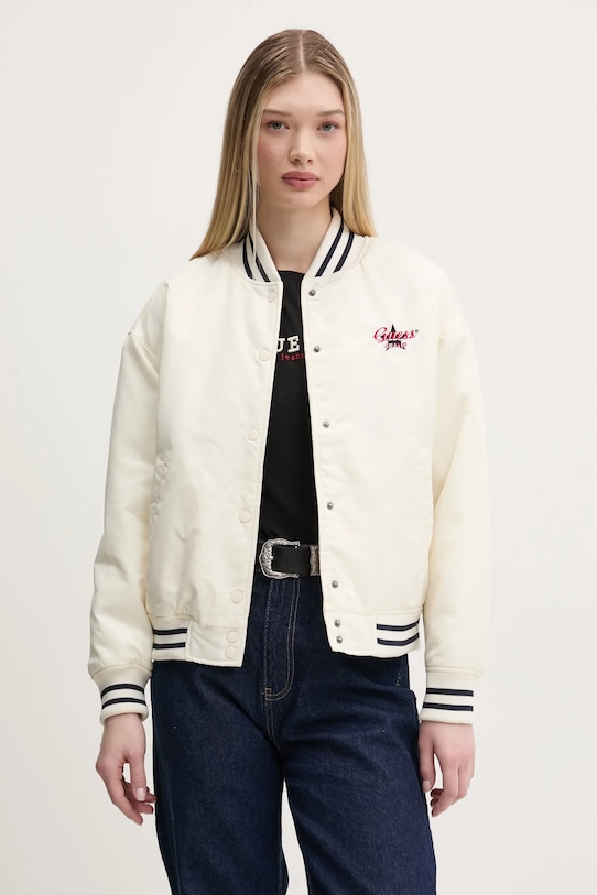 Куртка-бомбер Guess Jeans з підкладкою бежевий W5RL43.WHAA2