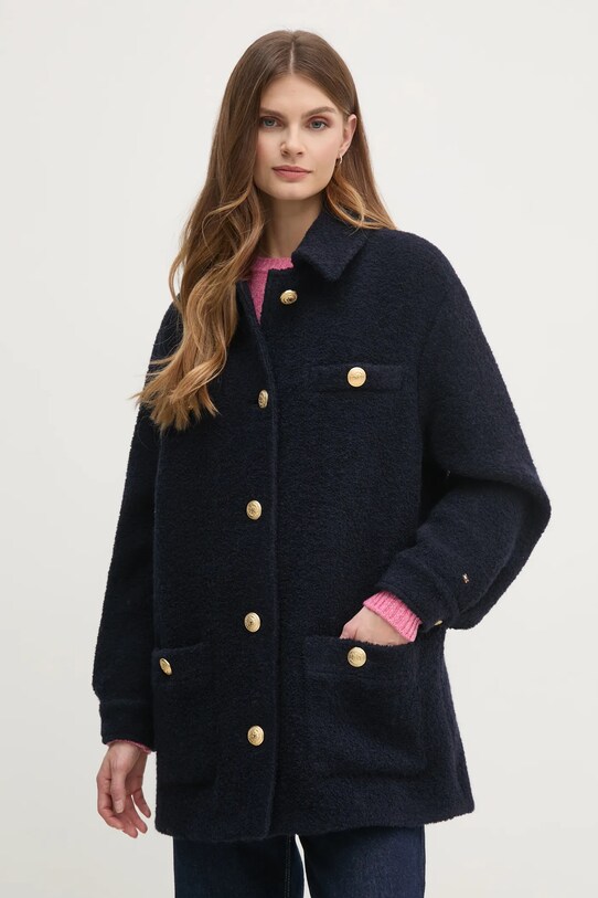 Tommy Hilfiger płaszcz bez kaptura granatowy WW0WW43762