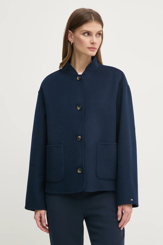 Tommy Hilfiger kurtka wełniana bez kaptura granatowy WW0WW44978