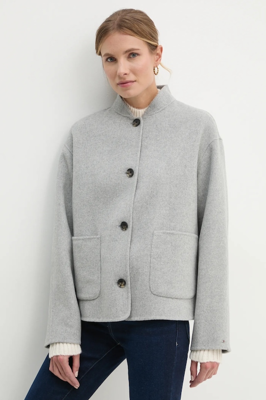 Vlněná bunda Tommy Hilfiger nezateplené šedá WW0WW44978