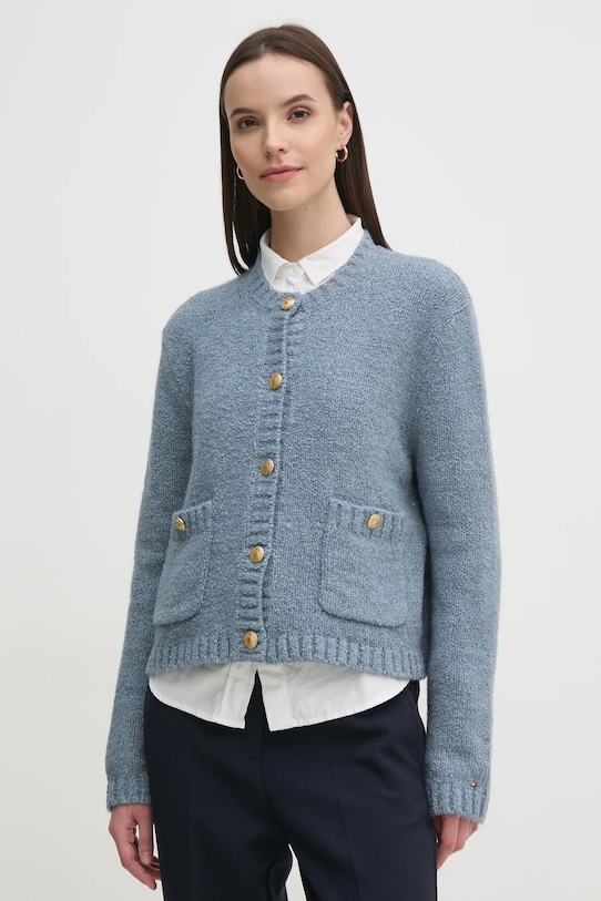 Tommy Hilfiger cardigan din amestec de lana grosime medie albastru WW0WW44473