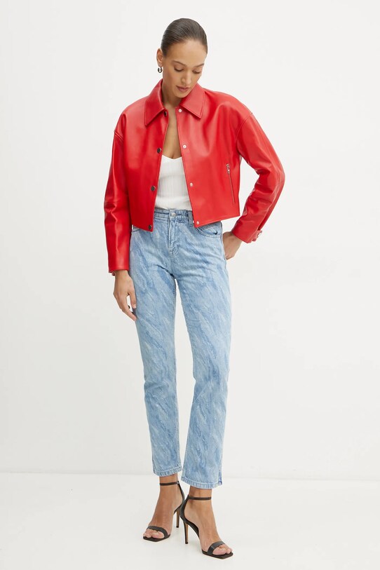 Kožená bunda BOSS 50535759 červená SS25