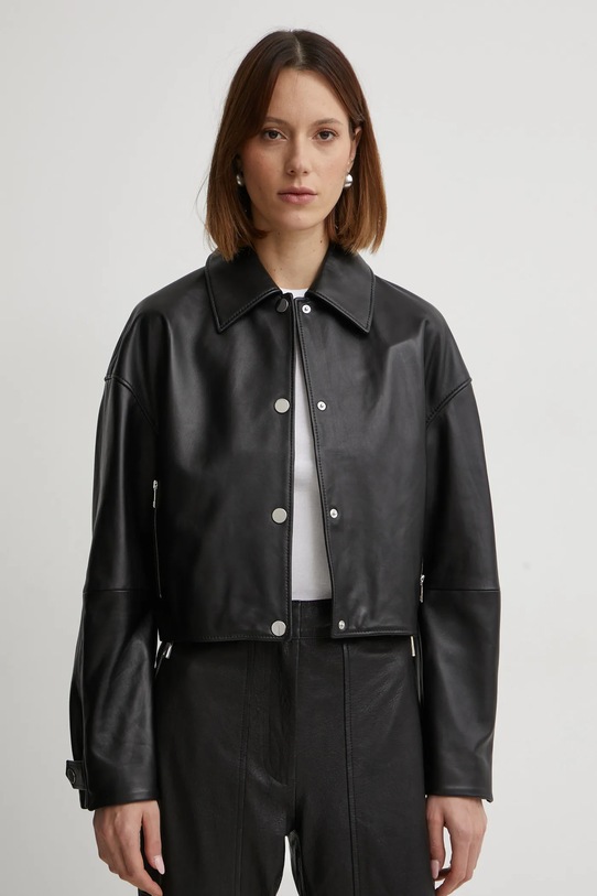 Δερμάτινο μπουφάν BOSS oversize μαύρο 50535759