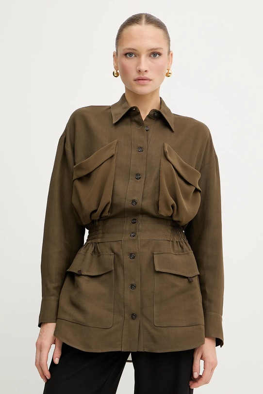 Pinko koszula z domieszką lnu regular zielony 105017.A2I9