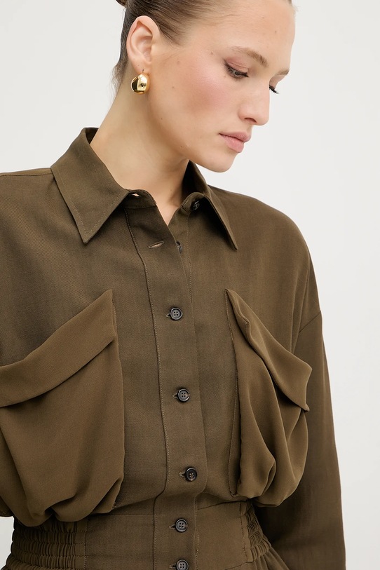 Pinko koszula z domieszką lnu zielony 105017.A2I9