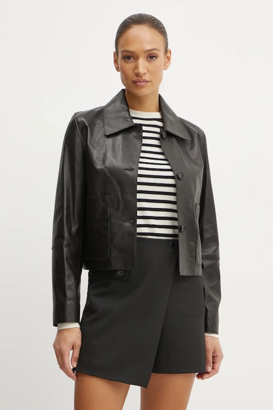 Kožená bunda Karl Lagerfeld nezateplené černá A1W15044