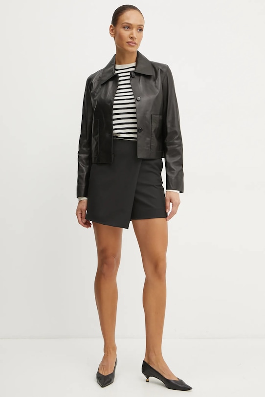 Kožená bunda Karl Lagerfeld A1W15044 černá SS25