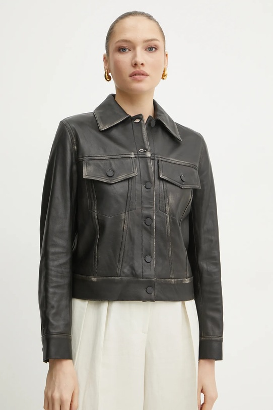 Liviana Conti geaca de piele cu captuseala negru F5SX35