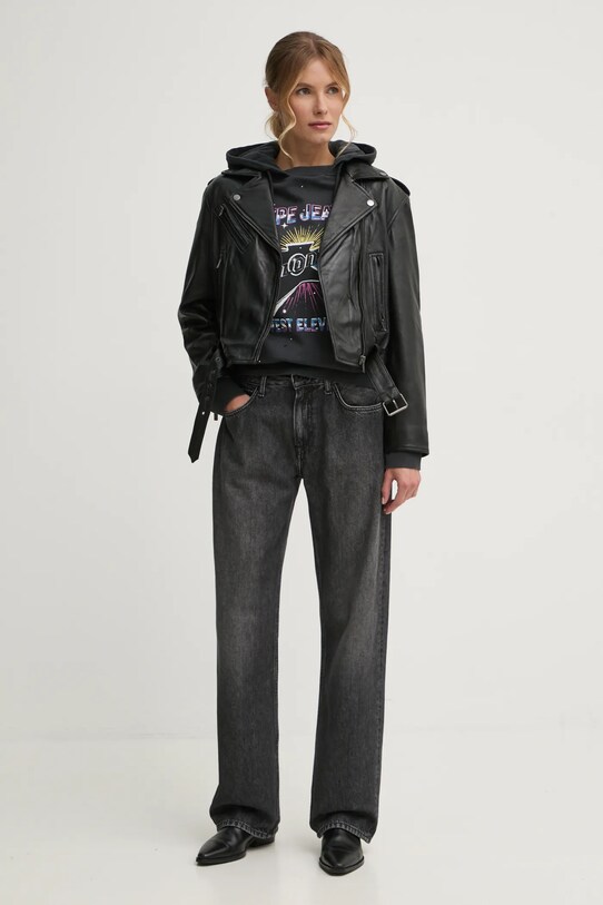 Pepe Jeans ramoneska skórzana FRANKA PL402494 czarny SS25