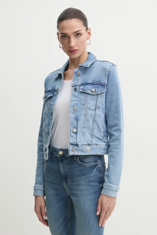 Guess kurtka jeansowa bez kaptura niebieski W5RN01.D5L71