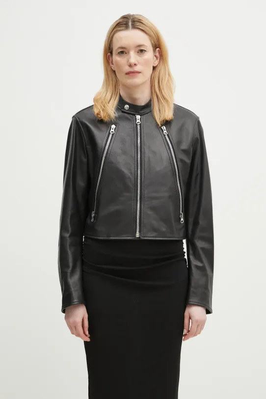 MM6 Maison Margiela kurtka skórzana bez kaptura czarny S52AM0317