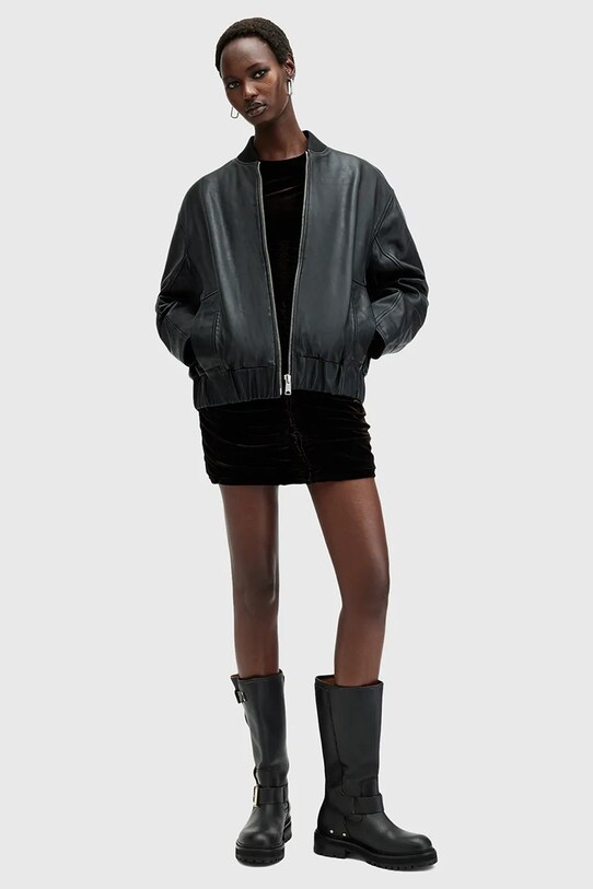 Kožená bunda bomber AllSaints YARA W074LB čierna