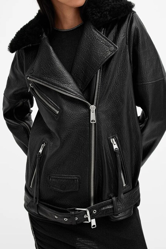 AllSaints geacă de piele VENDRA W136LB negru SS25