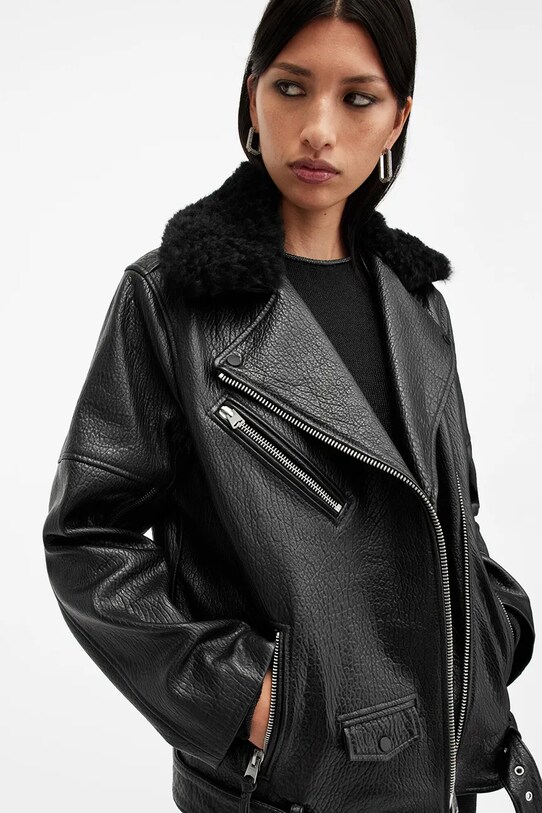 Îmbrăcăminte AllSaints geacă de piele VENDRA W136LB negru