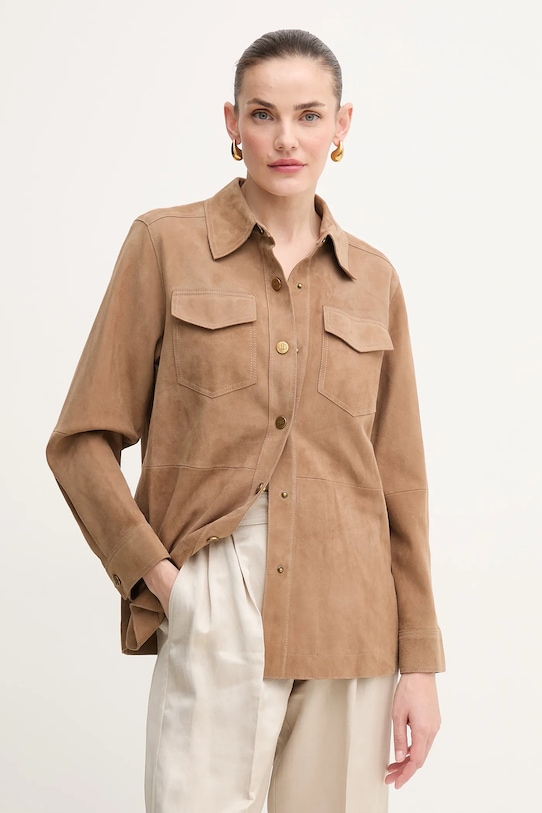 Kožená bunda Luisa Spagnoli bez kapuce hnědá 541710