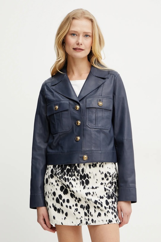Luisa Spagnoli kurtka skórzana nieocieplane granatowy 541695