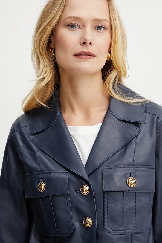 Luisa Spagnoli kurtka skórzana granatowy 541695