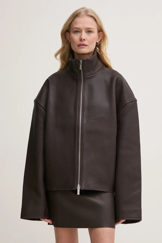 Kožna jakna Remain zrnata koža smeđa 502393575