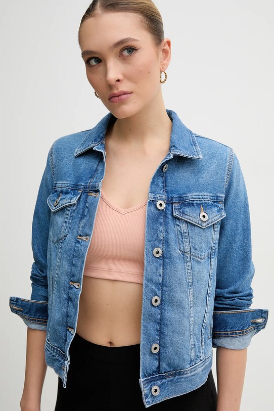 Bavlnená rifľová bunda Pepe Jeans SLIM JACKET bez kapucne modrá PL402430IA5